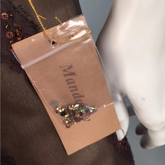 Mandalay Vintage Brown Beaded Gown Sequined Crystals Dress Deep V Neck 90s Y2K - Picture 9 of 12